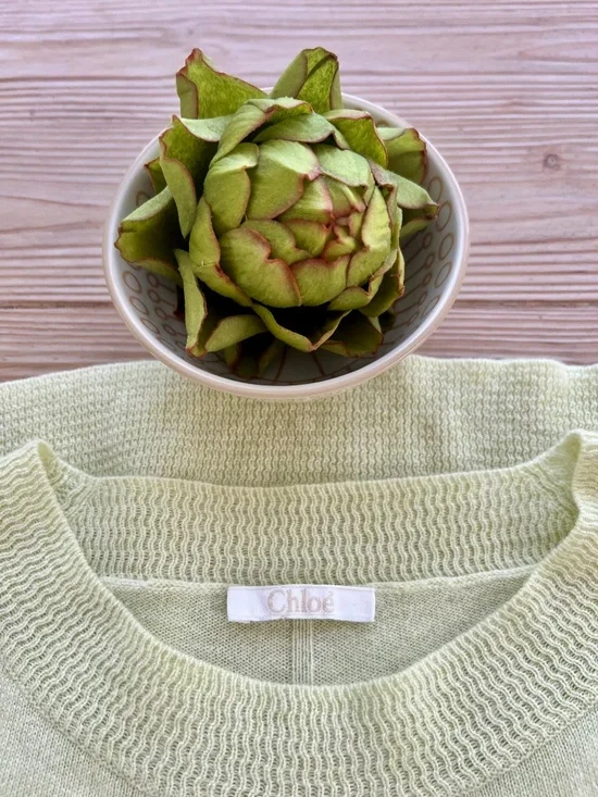 Chloé Cashmere Sweater Soft Spring Green 3/4 Sleeve Size S - Picture 1 of 6